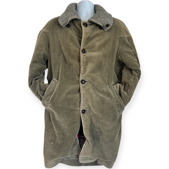 LAND-Y-LAZE Vtg 50-60s Wide Wale Corduroy Barn Coat Plaid Blanket Lined Mens M - Picture 2 of 13